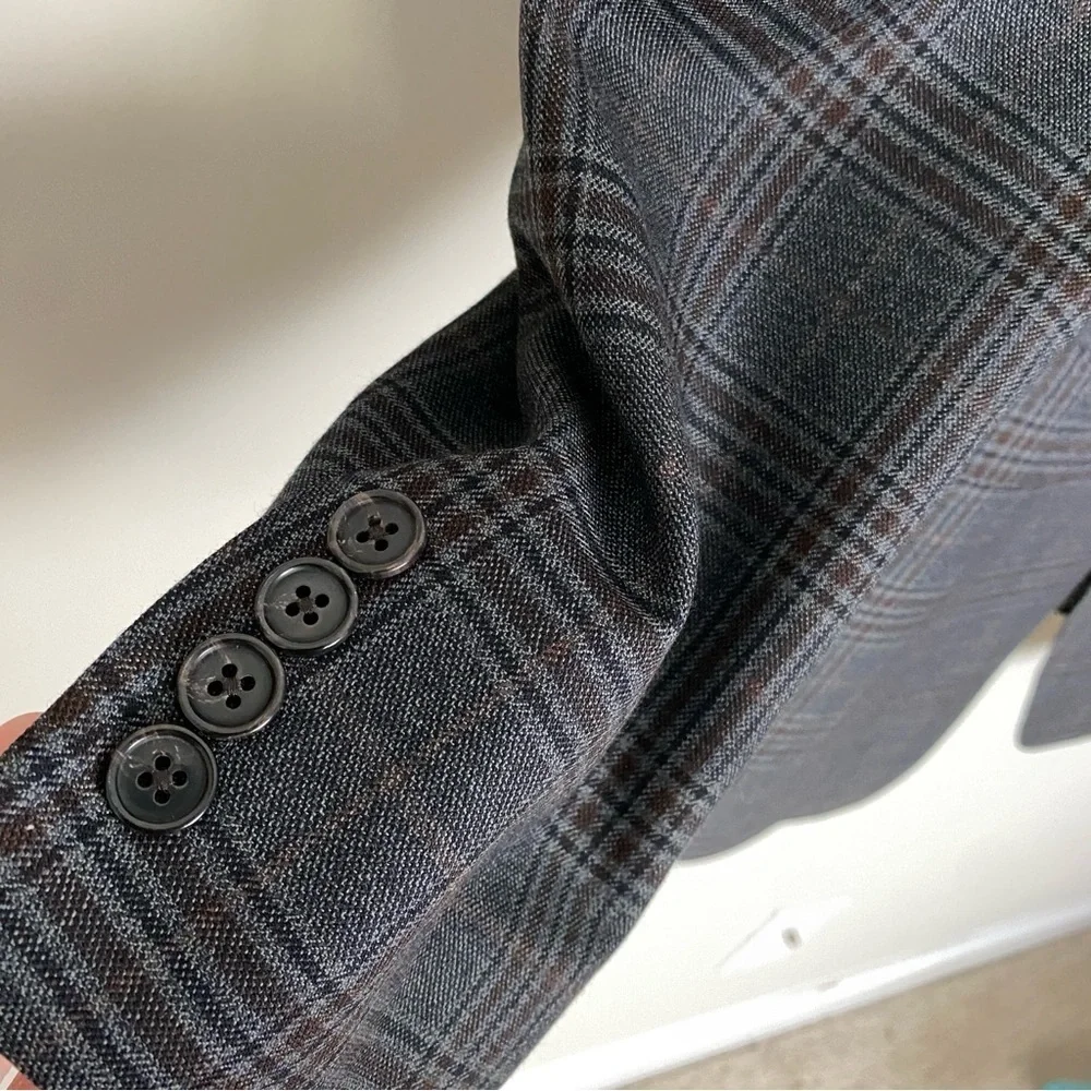Lauren Ralph Lauren Plaid Sport Coat Blazer Suit Jacket Mens 44L Grey Brown Wool